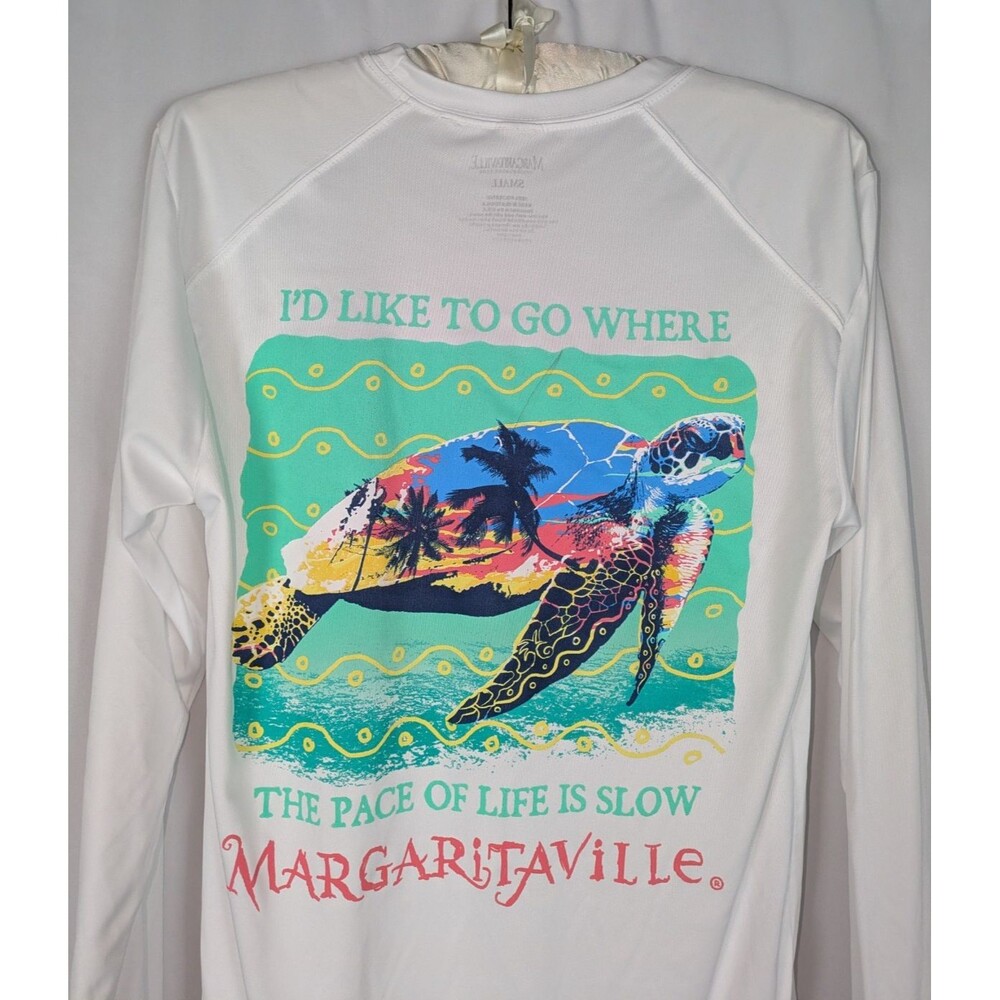 Margaritaville Sun Shirt S Men's White Quick Dry UPF 50+ Long Sleeve Turtle - Picture 5 of 8